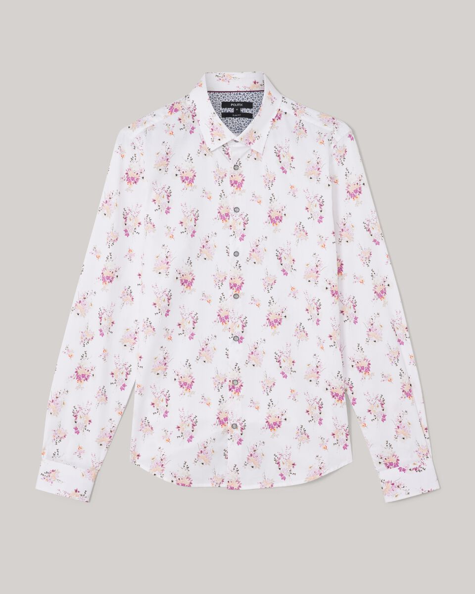 Floral Print Long Sleeve Shirt, Aubergine, hi-res